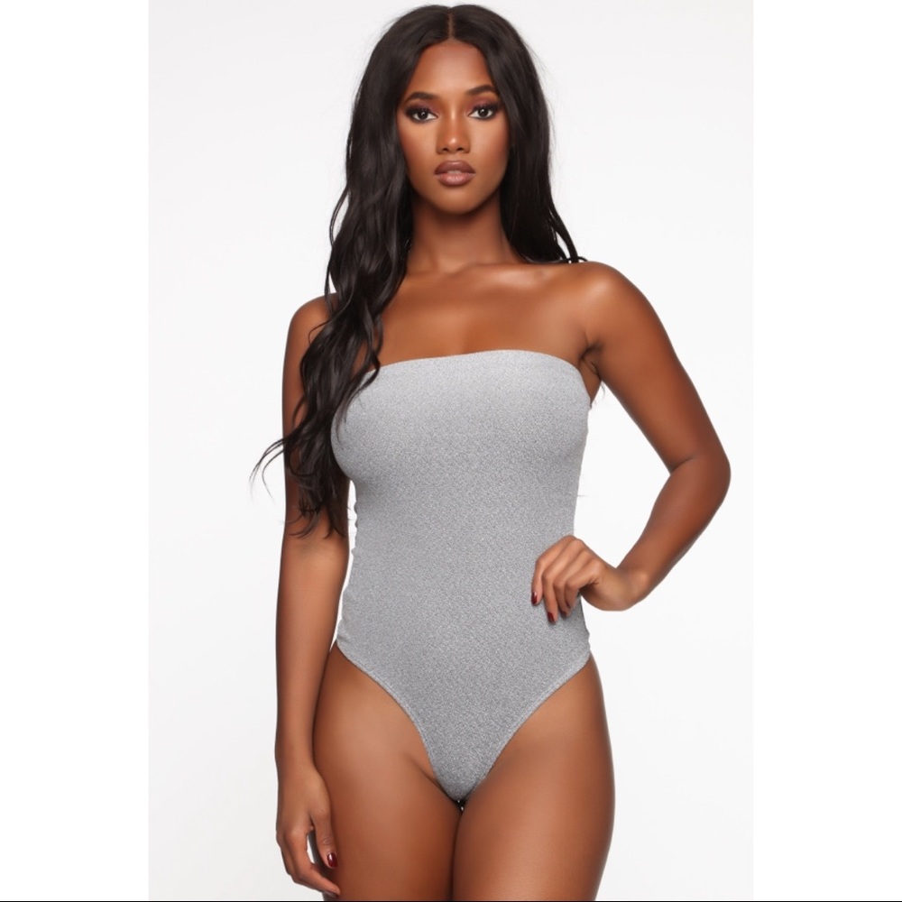 Strapless Silver Sparkle Tube Bodysuit